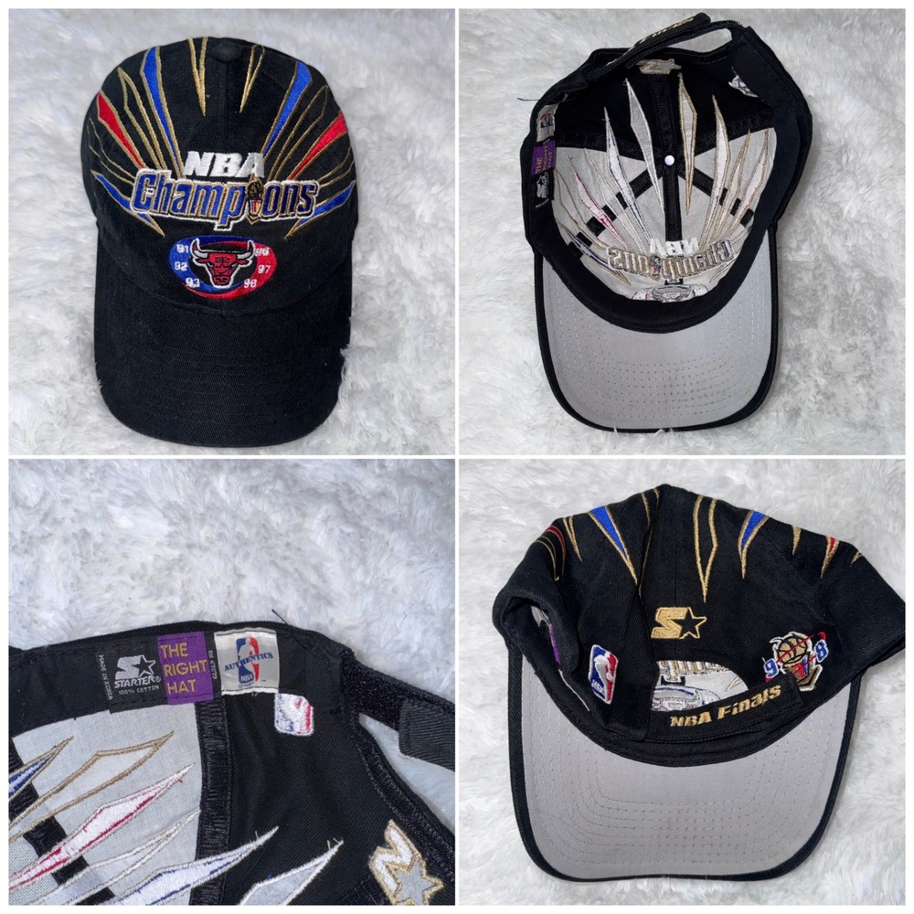 Vintage Chicago Bulls NBA Champions Starter Black Dad Hat Baseball Cap 90s